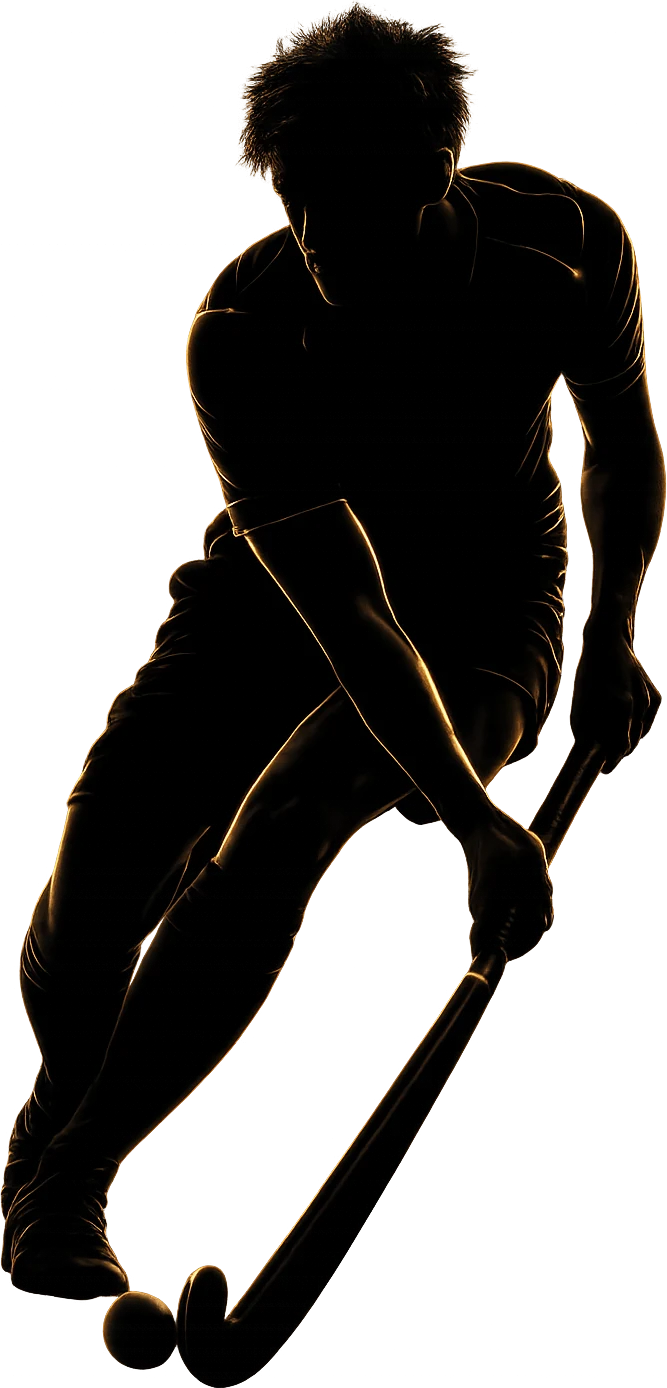 A hockey player in silhouette, traced by a thin rim of light